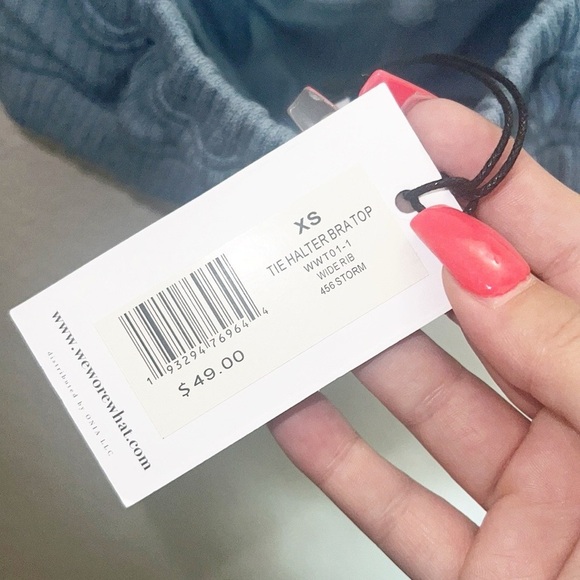 WeWoreWhat Blue New Without Tag Tie Halter Ribbed Bra Top - Picture 7 of 10